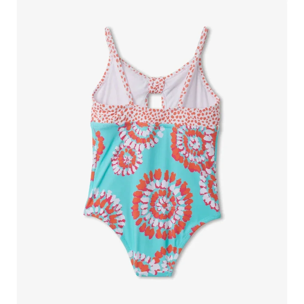 Hatley Painted Mandalas One-Piece Swimsuit Kids 5 Aruba Blue Tie Front JDM754
